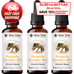 Bee Propolis Tincture 20% – 3 Bottles (3 × 30 mL) Alcohol-Based Liquid Extract