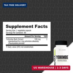 Yohimbe Bark Extract Supplement for Men and Women, Yohimbine 4mg, 90 Vegetable