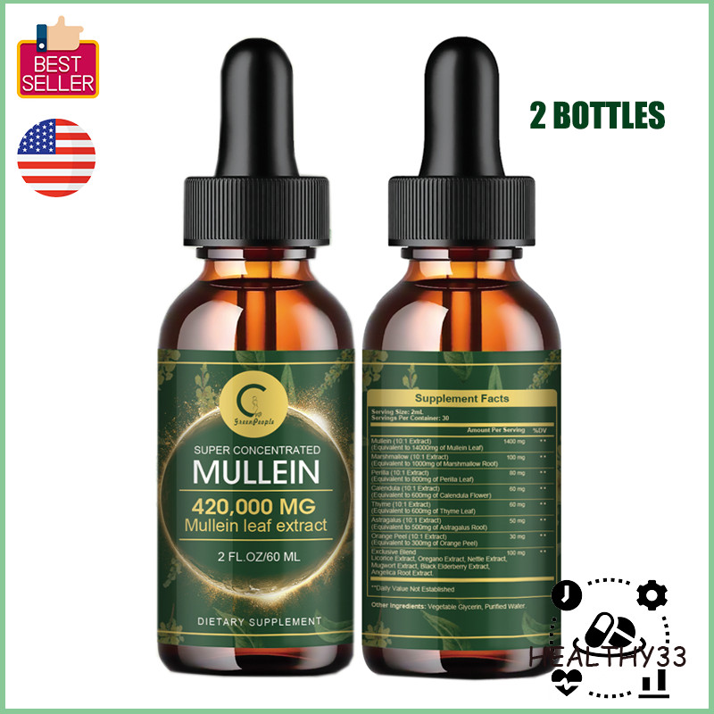 2x Mullein Leaf Extract Liquid Drops Healthy Lung Cleanse Respiratory Support