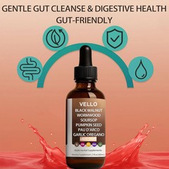 VELLO Black Walnut Wormwood Gut Cleanse | Soursop, Pumpkin Seed, PAU D’Arco, Gar