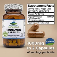 Pure Mountain Cinnamon Capsules 1000mg Organic Cassia Cinnamon Bark Supplement