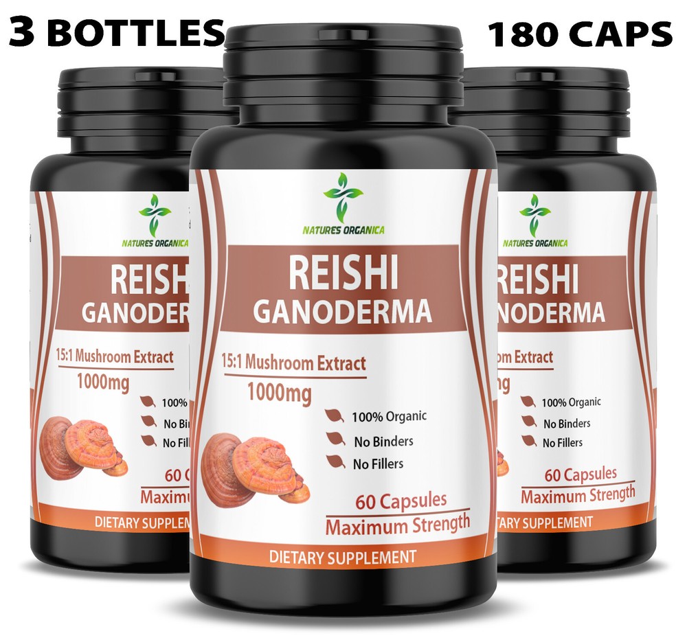 180 ORGANIC REISHI MUSHROOM PURE POTENT 15:1 EXTRACT LINGZHI GANODERMA CAPSULES