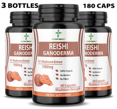 180 ORGANIC REISHI MUSHROOM PURE POTENT 15:1 EXTRACT LINGZHI GANODERMA CAPSULES