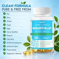 Extra Strength Parasite Blast Detox Complex 120 Softgels Gut Herbal Supplement