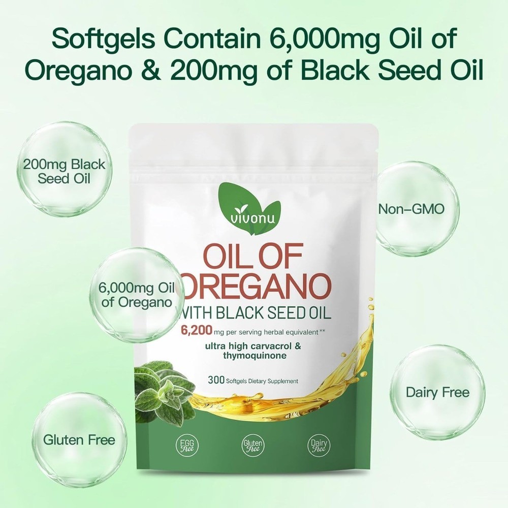VivoNu Oil of Oregano Capsules Including Black Seed Oil Organic Oil Softgels