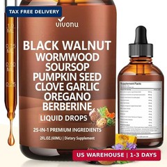 25-In-1 Liposomal Black Walnut Wormwood Clove Tincture, 6660Mg Cleanse for Human