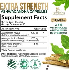 Ashwagandha Supplements – 2100mg Capsule for 60 Count (Pack of 1)