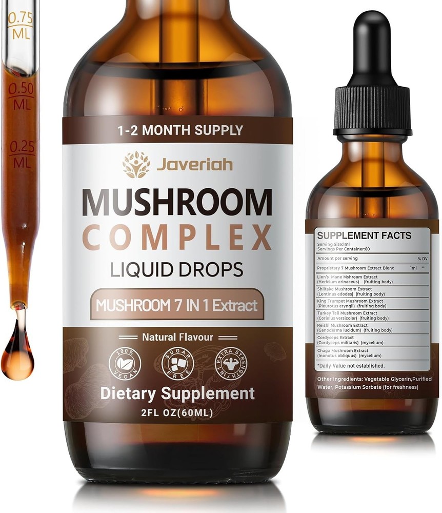 Javeriah Mushroom Complex Liquid Drops Supplement with Lion’s Mane, Shiitake