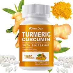 60Pcs Turmeric Curcumin with Ginger&BioPerine 1950mg Triple Strength Capsules