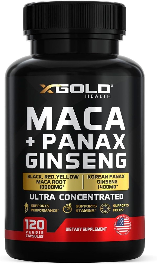 Maca Root Capsules 10,000mg + Korean Panax Ginseng 120 Count (Pack of 1)