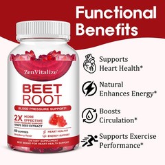Beet Root Gummy Blood Pressure Support Heart Health Boosts Circulation 60 Pills