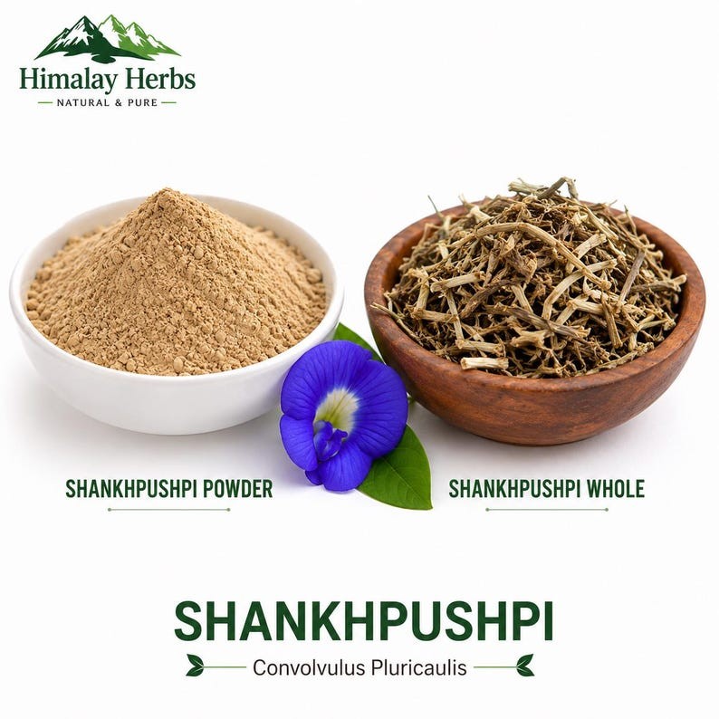 Organic Shankhpushpi Powder & Whole Herb | Convolvulus Pluricaulis Ayurvedic