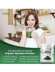 Zazzee USDA Organic Spirulina Powder 2.2 Pounds (1 KG), 303 Servings, 100%…