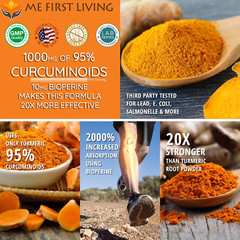 3 Bottles – Me First Living Turmeric Extract 95% Curcuminoids 1000mg + Bioperine