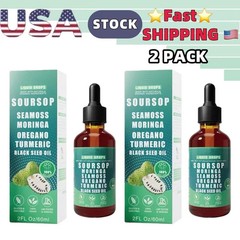 2PACK Pure Soursop 10 in 1 Liquid DropsExtract-Seamoss,Moringa,Black SeedOil
