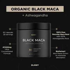 Organic Black Maca Root with Ashwagandha -Highest Potency 40,000mg 40x Strength