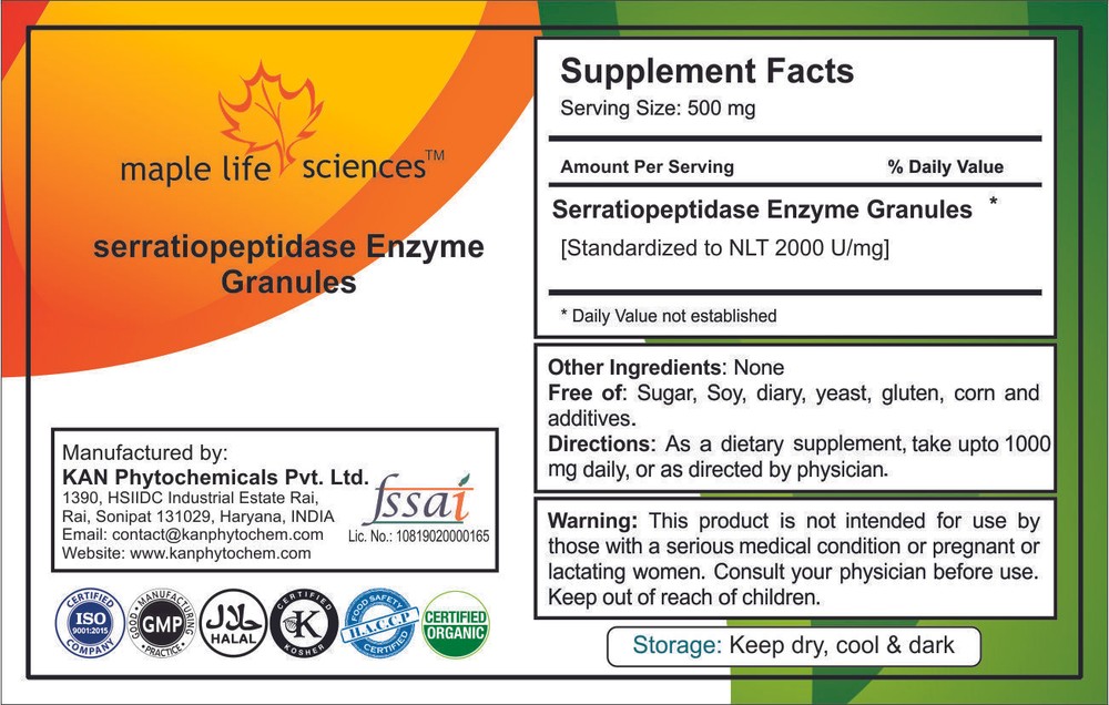 Serratiopeptidase 2000 U/mg Enzyme Granules High potency of Enzyme