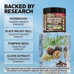 Clean Nutra Wormwood Black Walnut Pumpkin Seed Clove Oil Celery Garlic Grape Pap