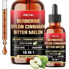 MILIVOL 10in1 Liquid Drops Berberine with Ceylon Cinnamon 2 Fl Oz (Pack of 1)