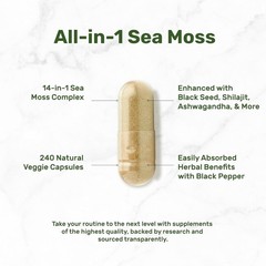 Irish Sea Moss bladderwrack Burdock Root w/ Black Seed Oil Ashwagandha 240 Pills