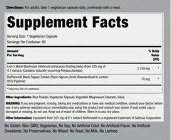 Lions Mane Mushroom Capsules | 2100mg | 90 Count | Vegetarian | by Piping Rock