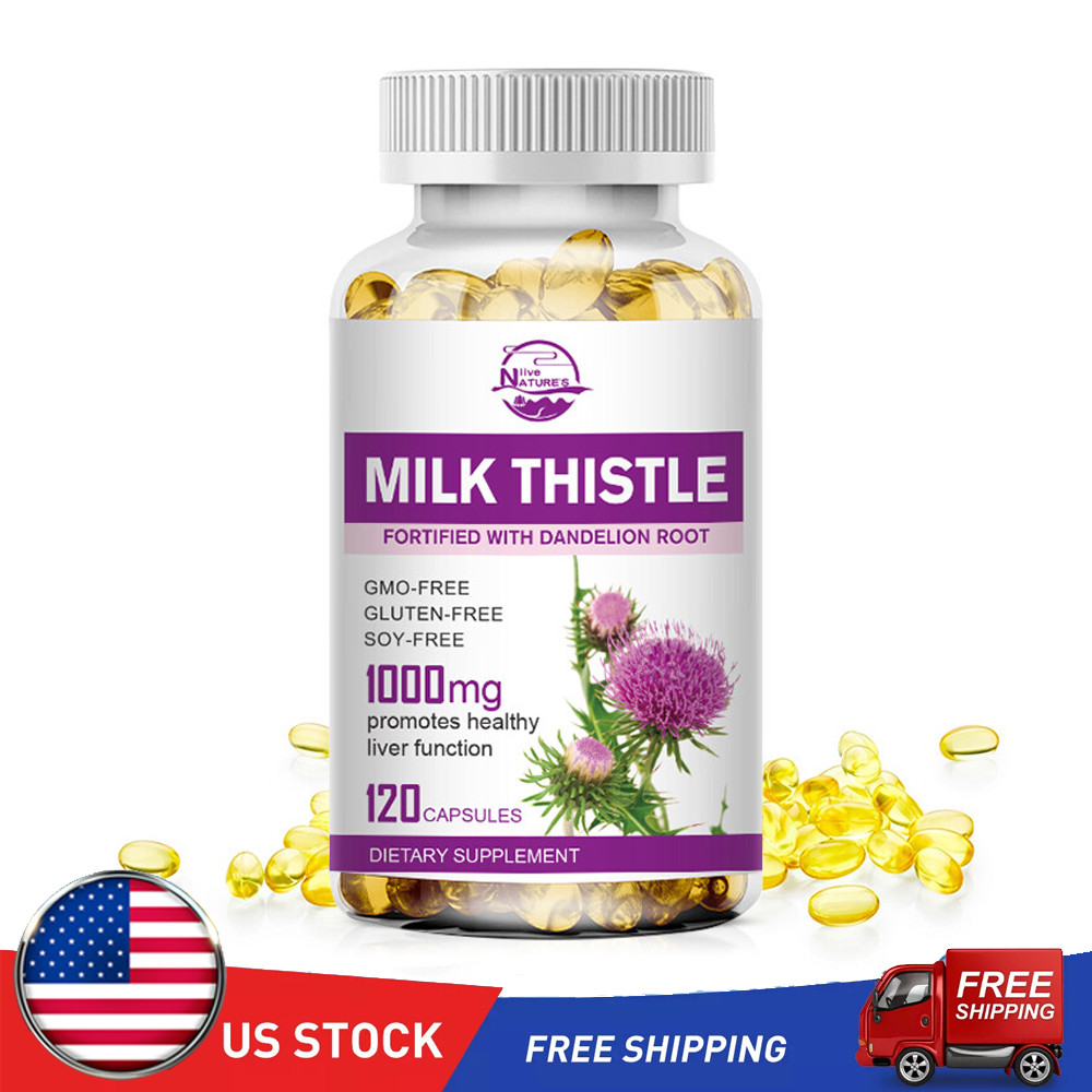 Milk Thistle Extract 1000MG Liver Cleanse Support 120 Capsules W/ Dandelion Root