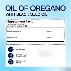 2PACK Aceite De Oregano En 300 Capsulas Con Carvacrol Timol Black Seed Oil 6000