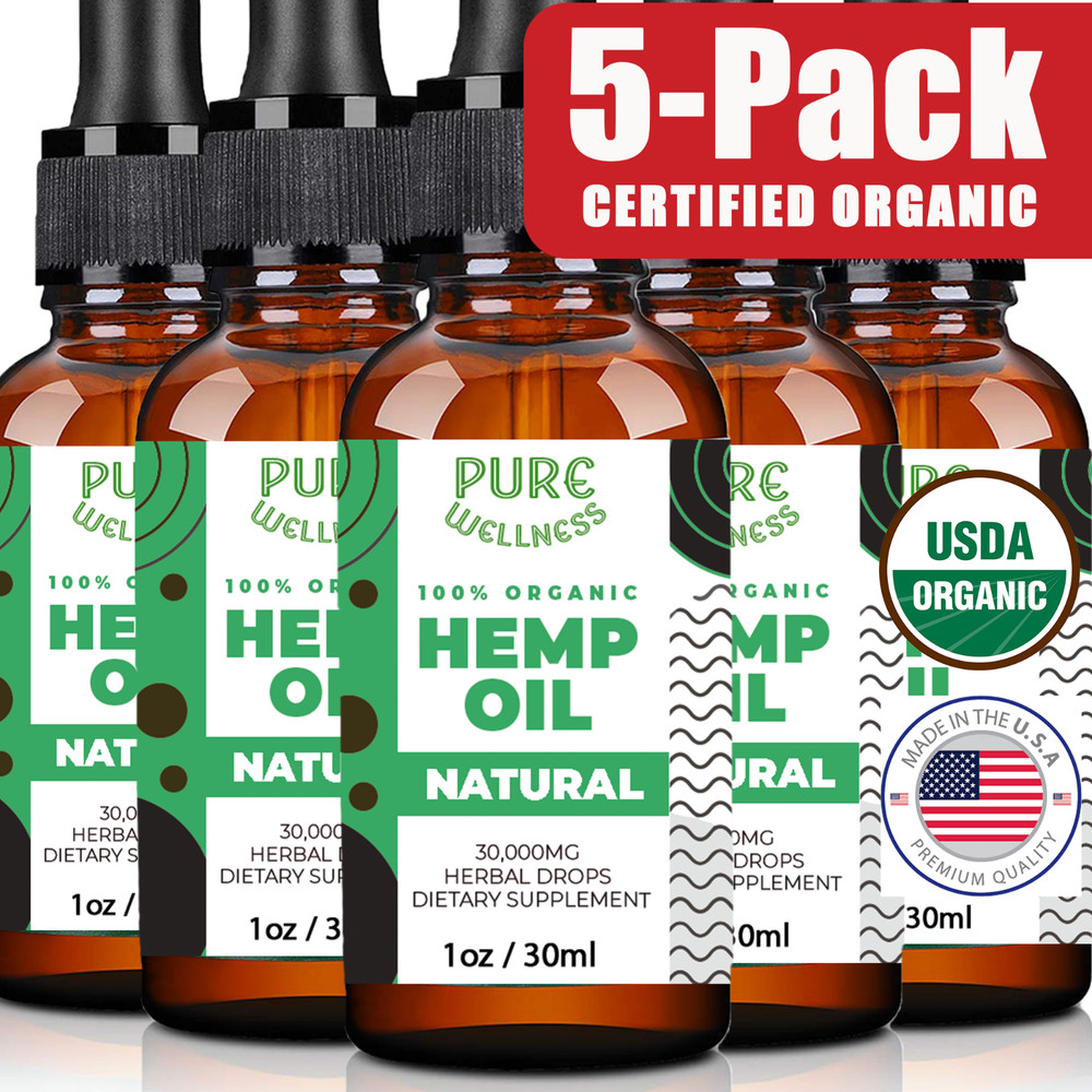 USDA Organic Hemp Oil | Cold-Pressed | Stress Pain Sleep | 5-Pack | Made in USA