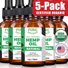 USDA Organic Hemp Oil | Cold-Pressed | Stress Pain Sleep | 5-Pack | Made in USA