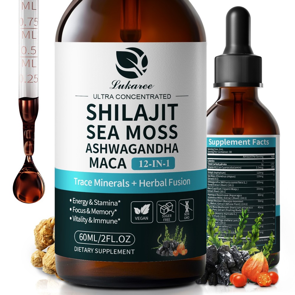 Himalayan Shilajit Drops 12-in-1 Complex Sea Moss, Ashwagandha, Maca 60ML/2 oz