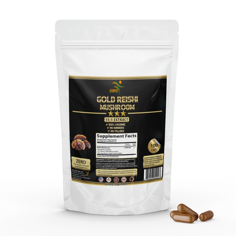 LINGZHI GANODERMA AKA REISHI MUSHROOM PURE POTENT 15:1 EXTRACT ORGANIC 100 CAPS