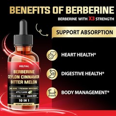10In1 Liquid Drops Berberine with Ceylon Cinnamon Bitter Melon Turmeric Ginger G