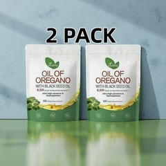 2PACK Aceite De Oregano En 300 Capsulas Con Carvacrol Timol Black Seed Oil 6000