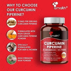 Turmeric Curcumin Extract 500mg 90 Capsules 95% Piperine Black Pepper By Amalth