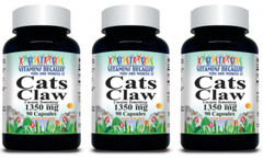 Cats Claw 1350mg 3X90Caps Uncaria Tomentosa Inner Bark Triple Strength No Gluten