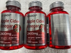 3X Apple Cider Vinegar 2400mg 150 each (450 Total) Caps Non-GMO/Gluten Free