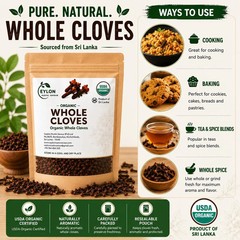 Organic Ceylon Hand Picked Whole Cloves Sri Lanka Non-GMO USDA Certified 3.5 oz