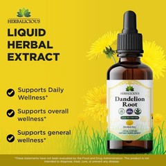 Organic Dandelion Root Extract Liquid Drops 4 oz – Alcohol-Free Tincture, 650mg/