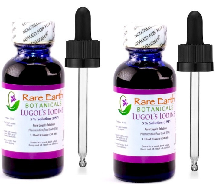 Rare Earth Botanicals Lugol’s Iodine 5% UltraPure 1 oz x 2 Glass Bottles