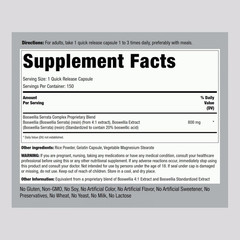 Boswellia Serrata Extract Supplement | 150 Capsules | Boswellic Acid Complex | N