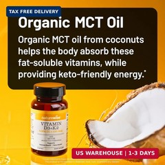 Vegan Vitamin D3 + K2 with Organic Coconut MCT Oil – Natural D3 5000I
