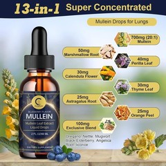2 PACK Mullein Drops for Lungs, Detox and Cleanse Mullein Extract Supplement