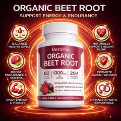 Organic Beravia Organic Beet Root Capsules, Purely Organic, Non-GMO 60-Counts