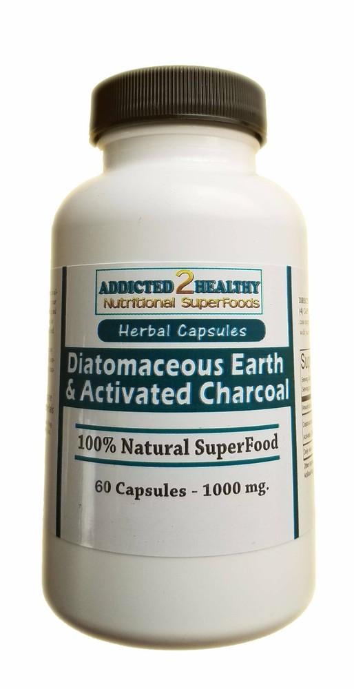 60 Diatomaceous Earth & Activated Charcoal Capsules,1000 mg-Top Detox Combo