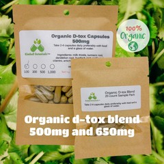 Organic Herbal D-tox Blend 500mg or 650mg vegetarian capsules made fresh to