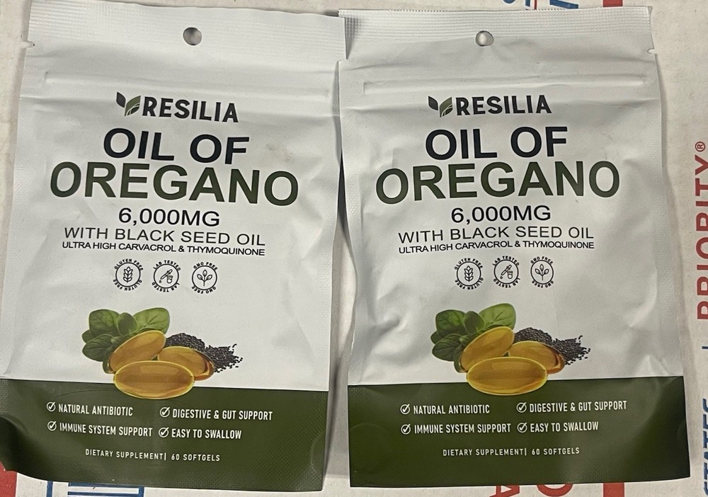 Resilia Softgels with Black Seed Oil 6000mg – Organic Oregano Oil Caps, Lot Of 2