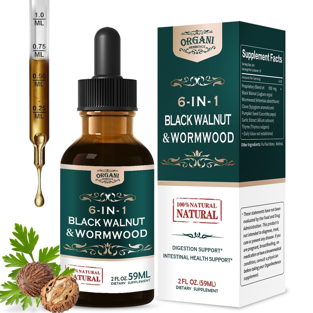 ORGANIHERBENCE Black Walnut & Wormwood Extract Liquid 2 Fl Oz (Pack of 1)
