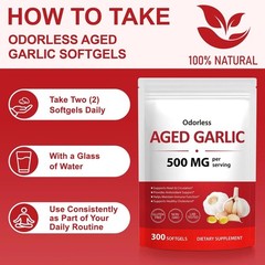 Odorless Aged Garlic Extract Capsules 300 Count, 500mg Organic Aged Garlic
