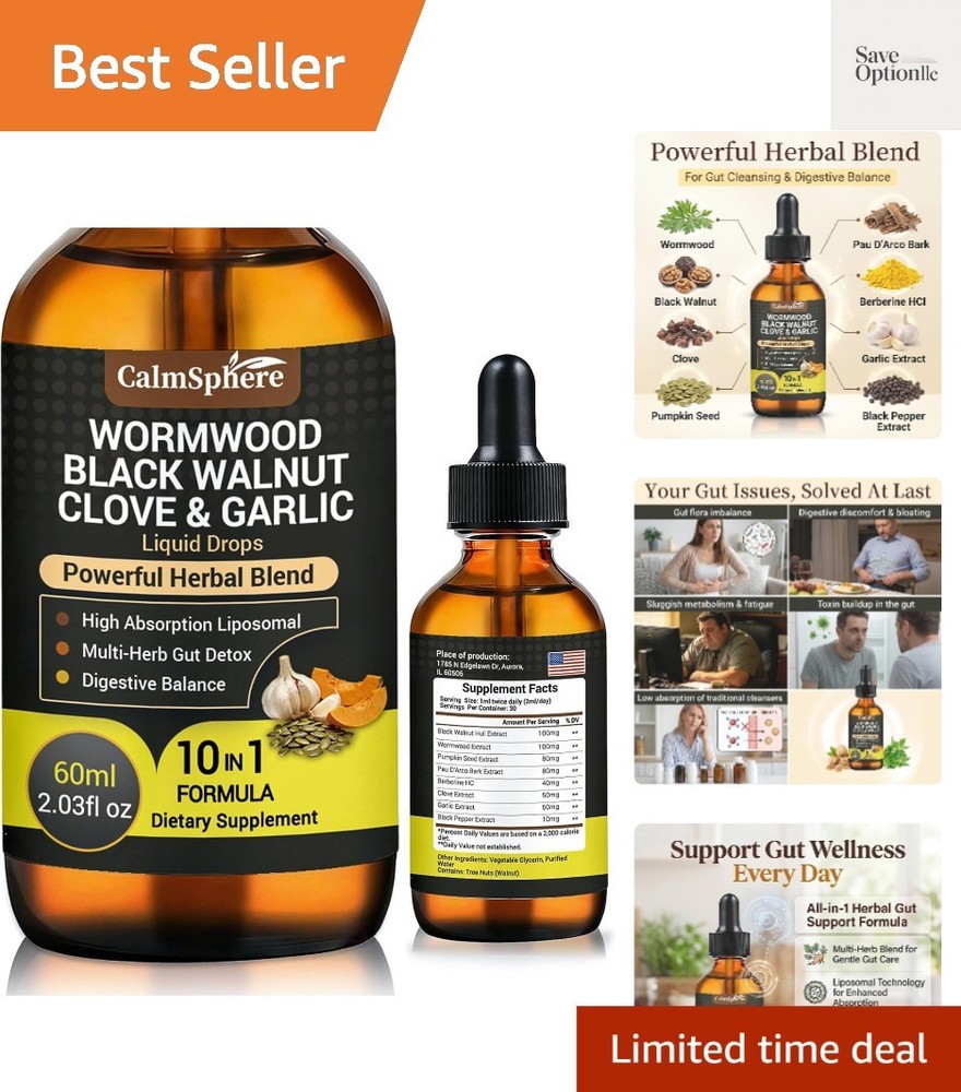 Wormwood Black Walnut Clove Liquid Drops, Liposomal Wormwood Tincture, Organi…