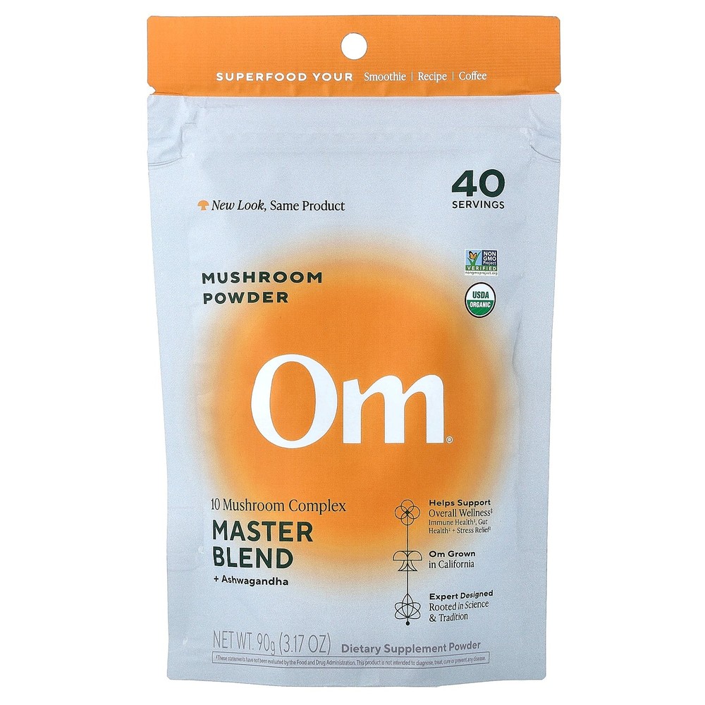 2 X Om Mushrooms, Mushroom Powder, Master Blend + Ashwagandha, 3.17 oz (90 g)